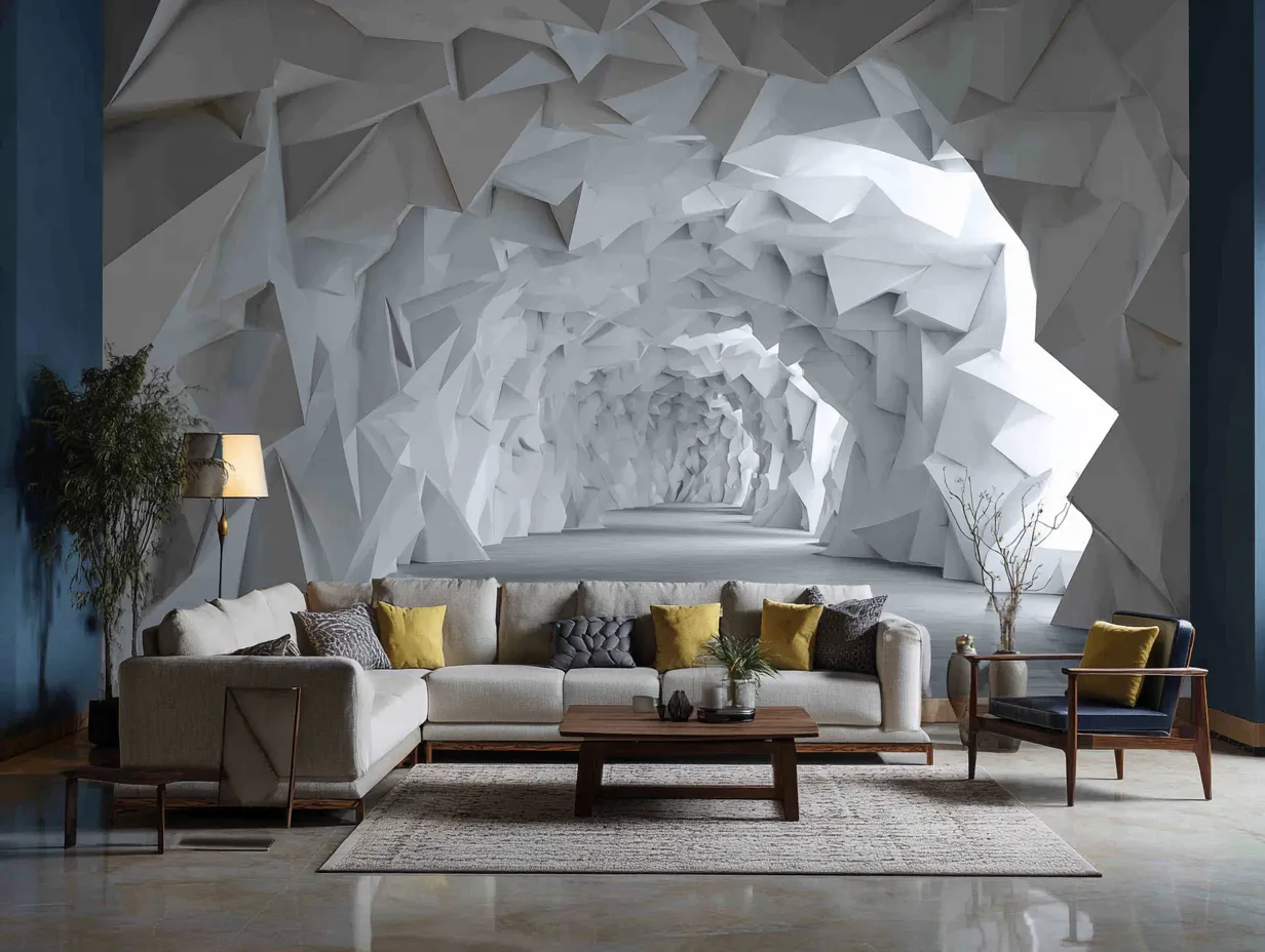 modern living room with 3d wallpaper