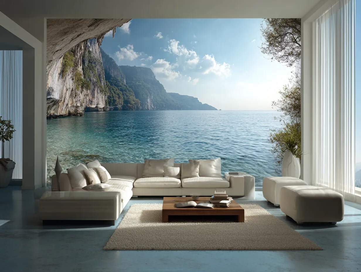 3d wallpaper for living room with modern furniture