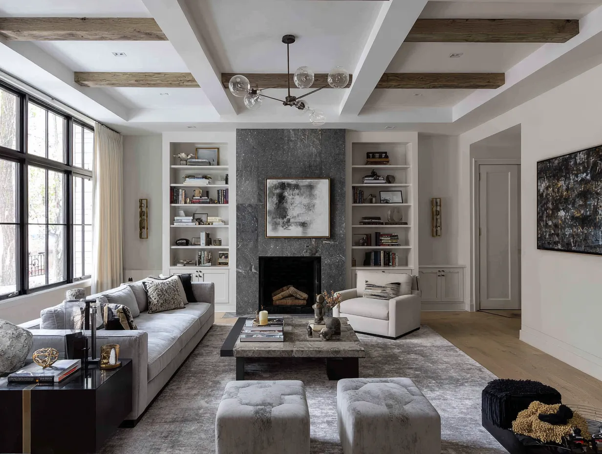 elegant grey and white living room interior design