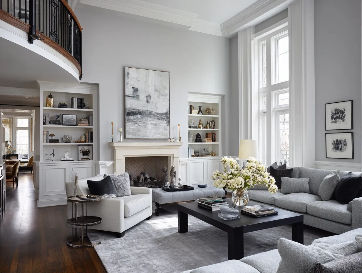 grey and white living room with comfortable seating