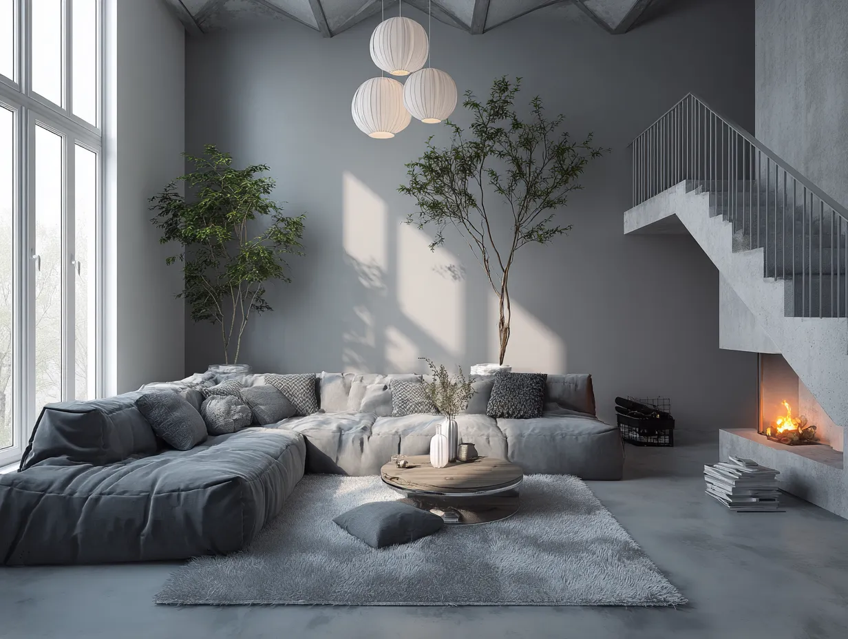 grey and white living room with muted tones