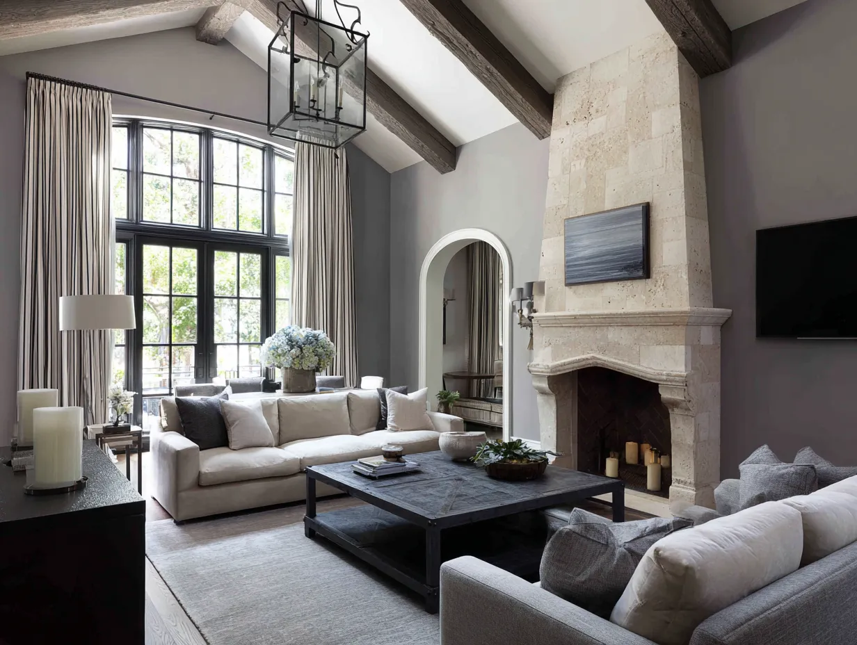 stylish grey and white living room interior
