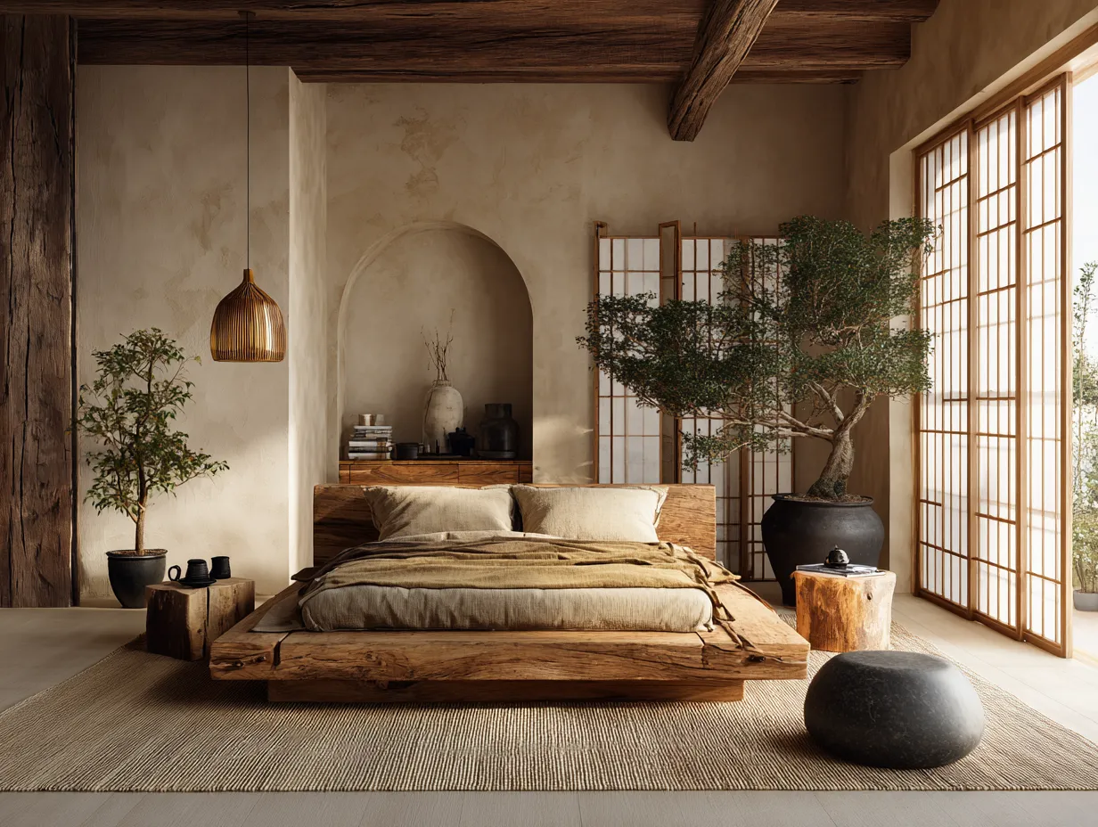 Japandi style bedroom neutral color palette