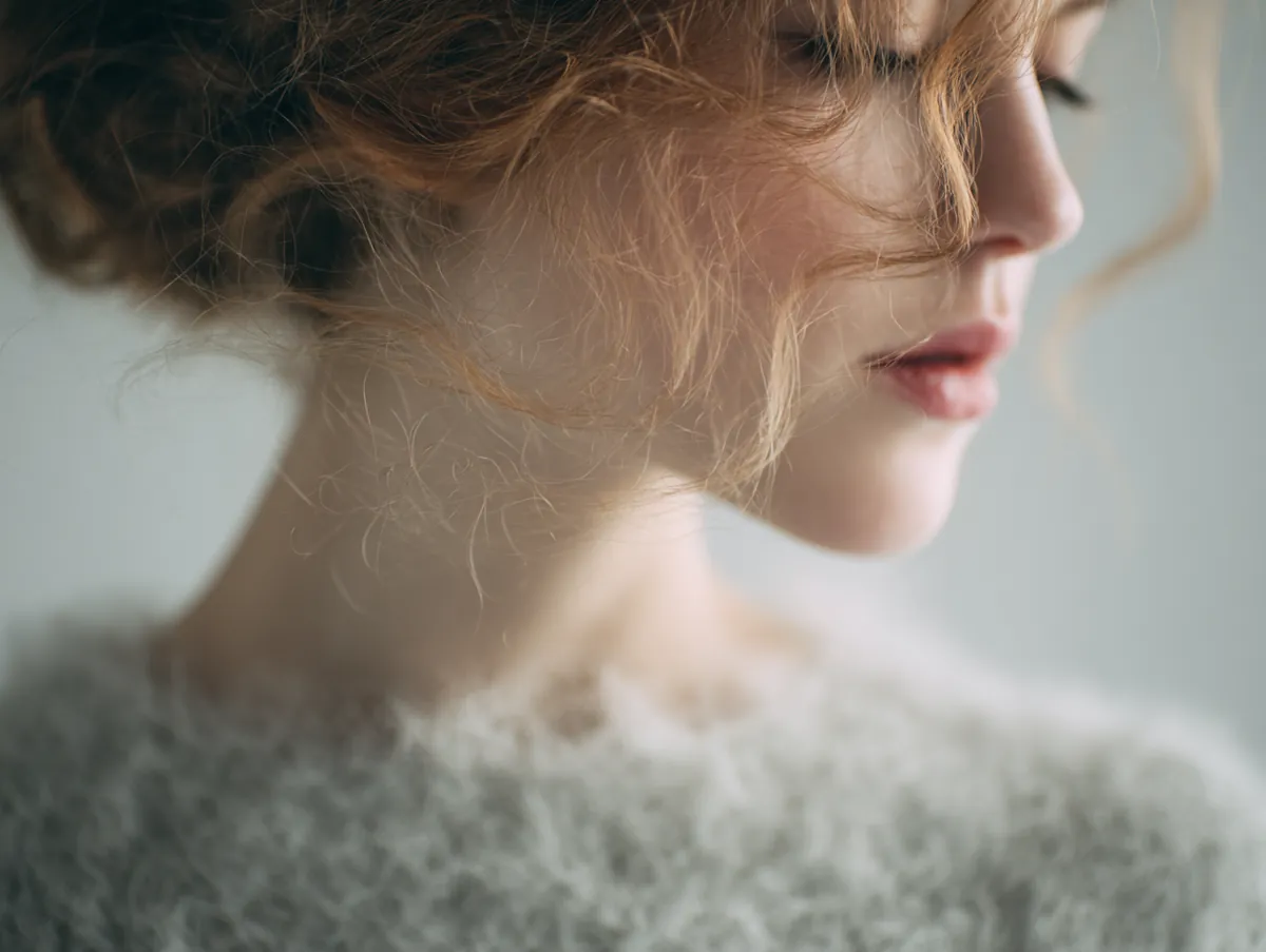 gentle minimal volume using brazilian wool hairstyles airy texture natural aesthetic calm elegance soft focus photography neutral palette fluid shape modern softness