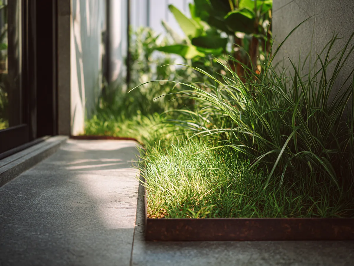 Modern garden edging ideas with slim metal borders and soft greenery - 4