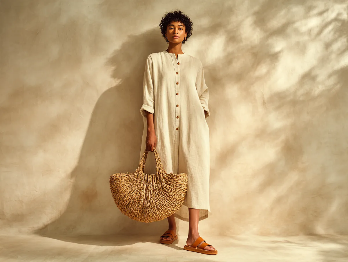 Effortless Linen White Dress Outfit Ideas With Woven Accessories
