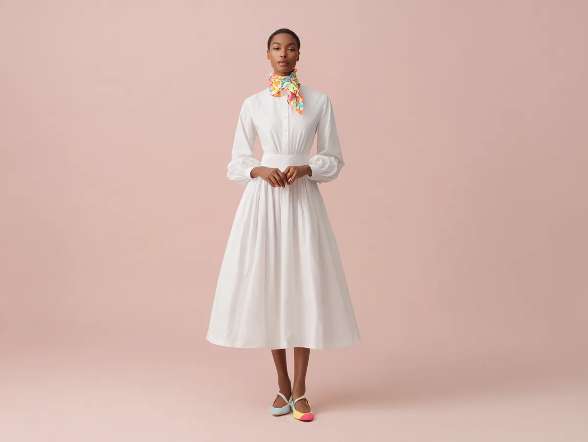 Modest A-Line White Dress Outfit Ideas Styled with Silk Scarves - 3