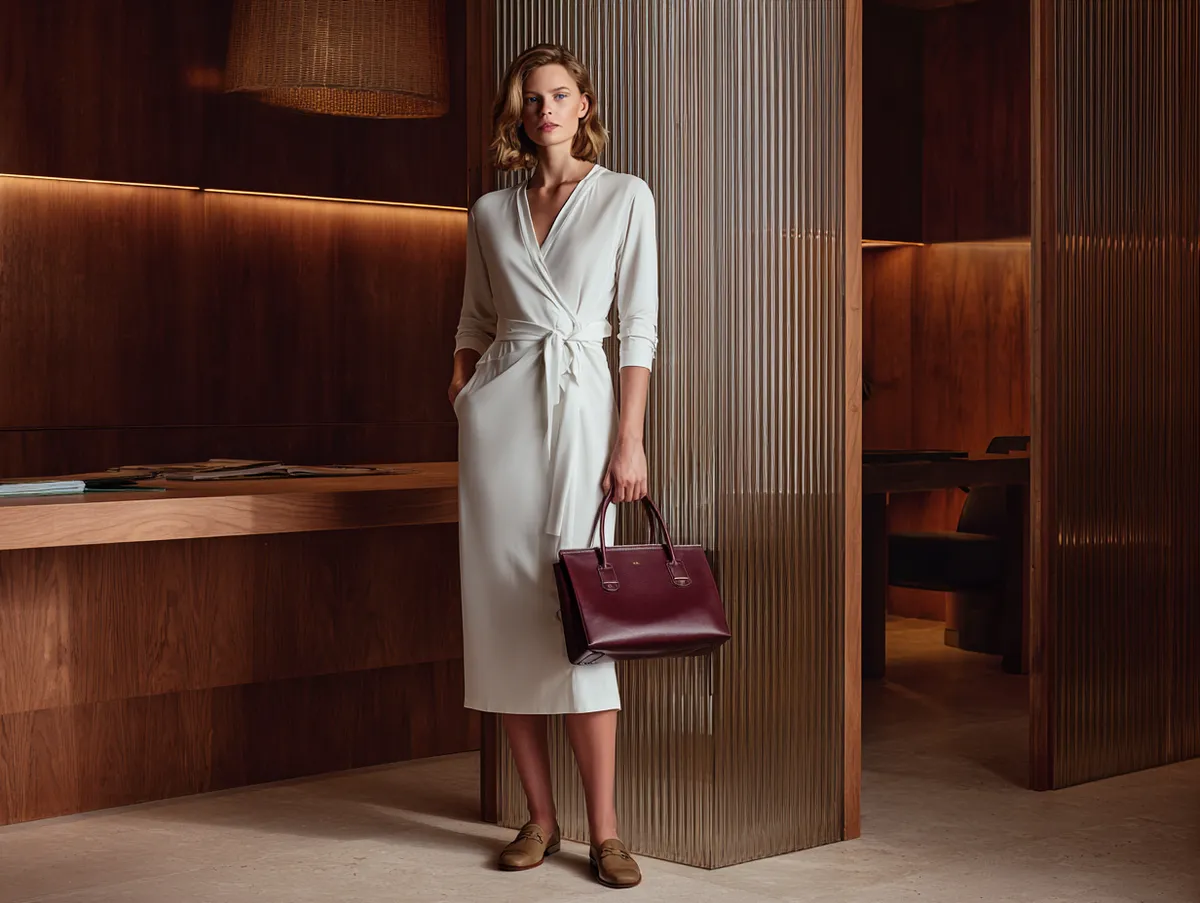 Midi Wrap White Dress Outfit Ideas Paired with Structured Bags