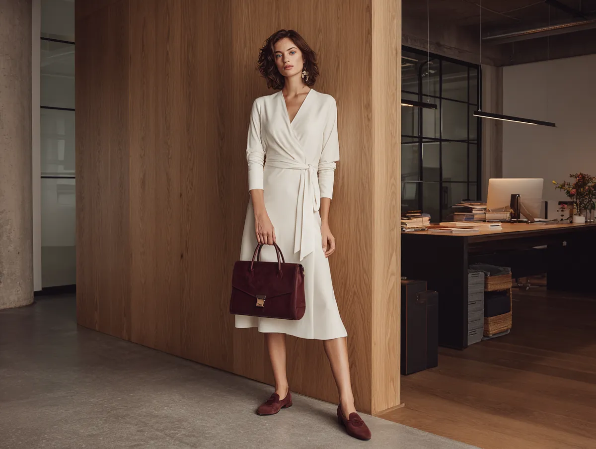 Midi Wrap White Dress Outfit Ideas Paired with Structured Bags - 2