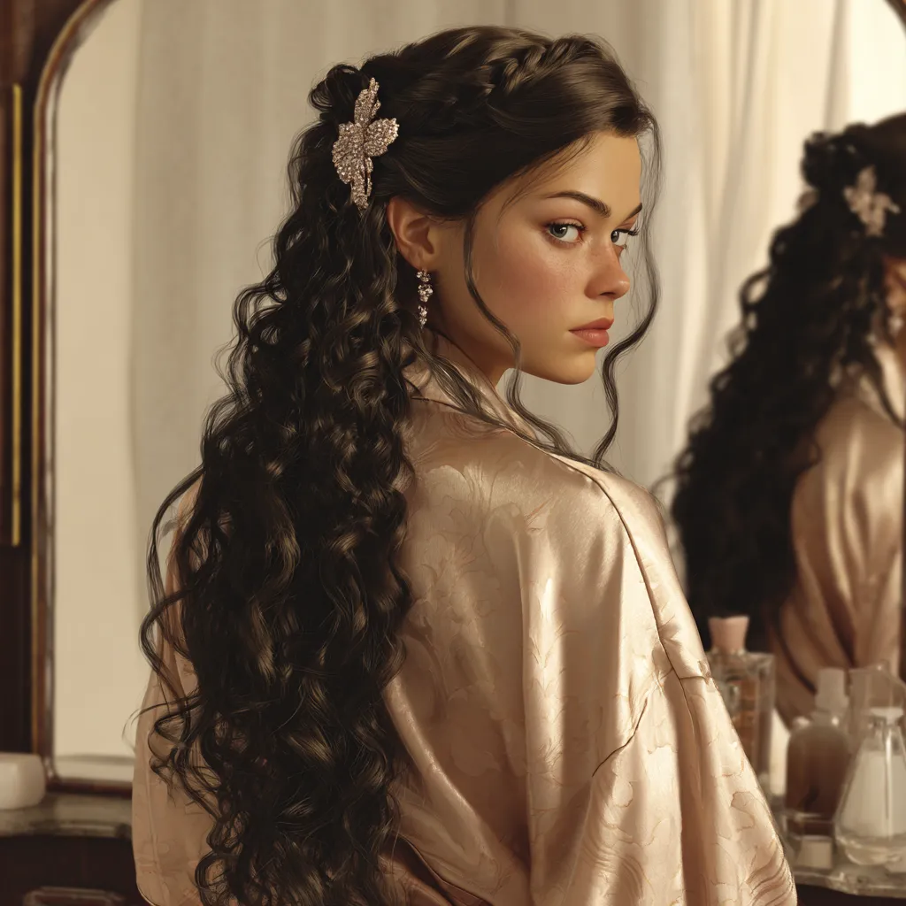 Brunette with half up quince hairstyles and crystal clip