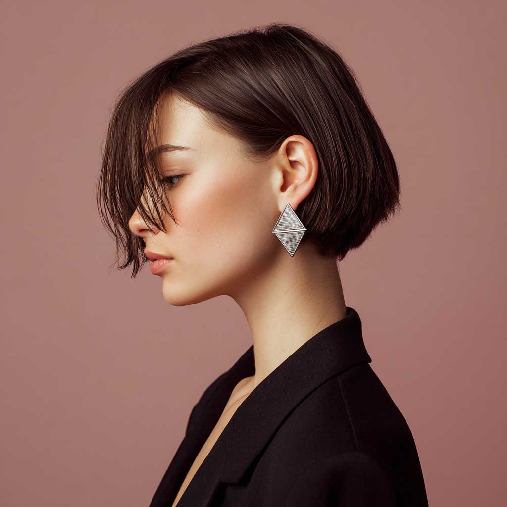 Side swept textured haircut for short hair