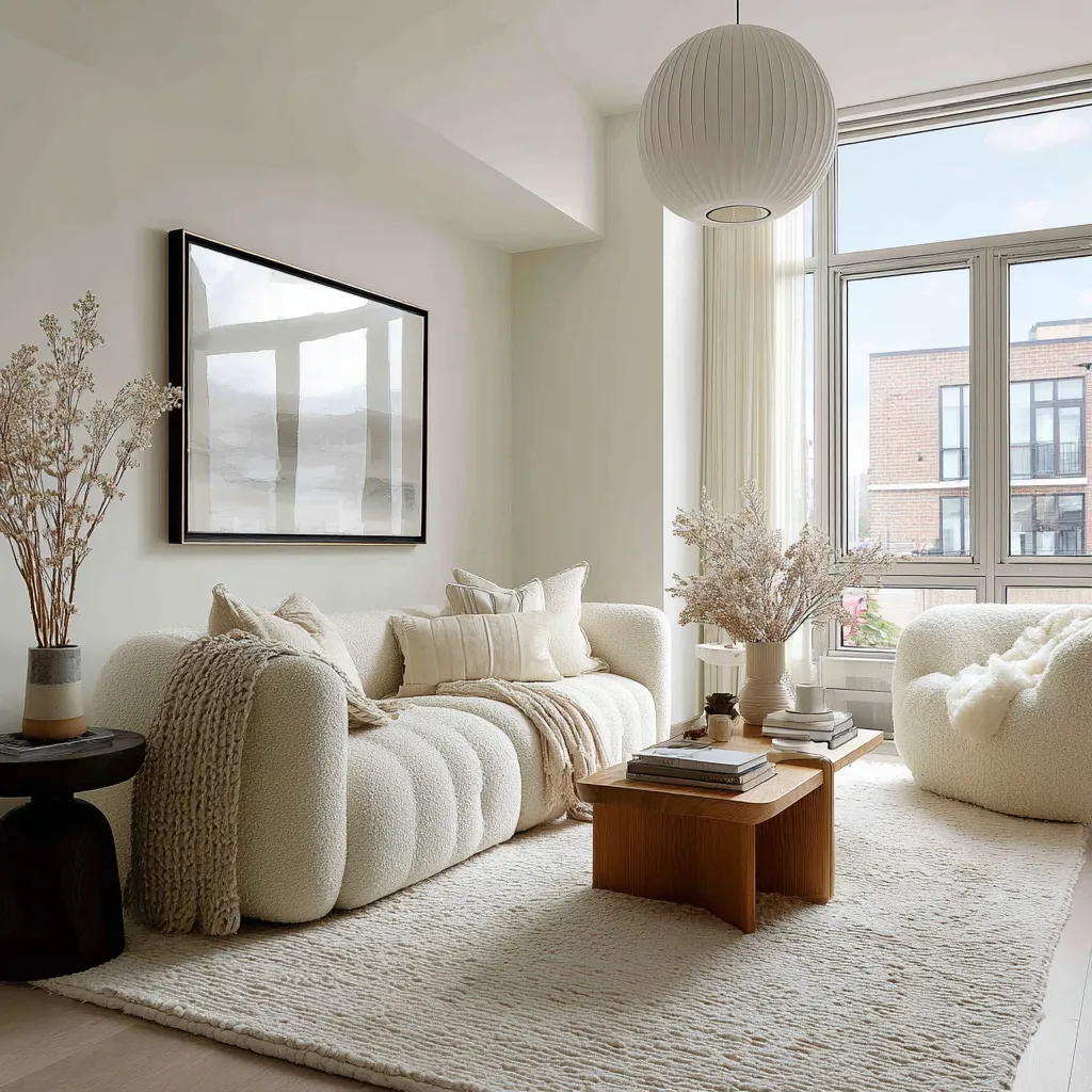 Luxurious living space showcasing creamy off whites