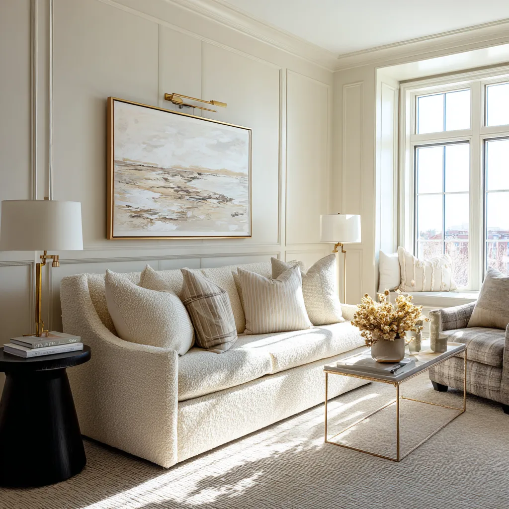 High contrast decor using cozy warm neutrals