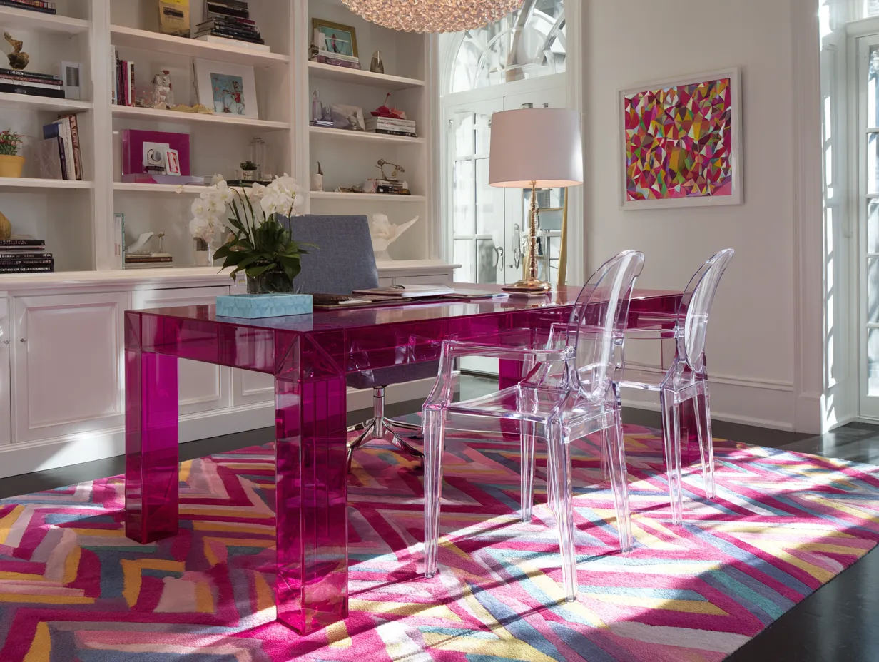 High contrast modern office with colorful geometric patterns