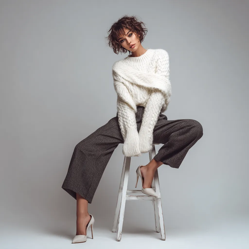 Sexy standing pose in fashionable winter separates