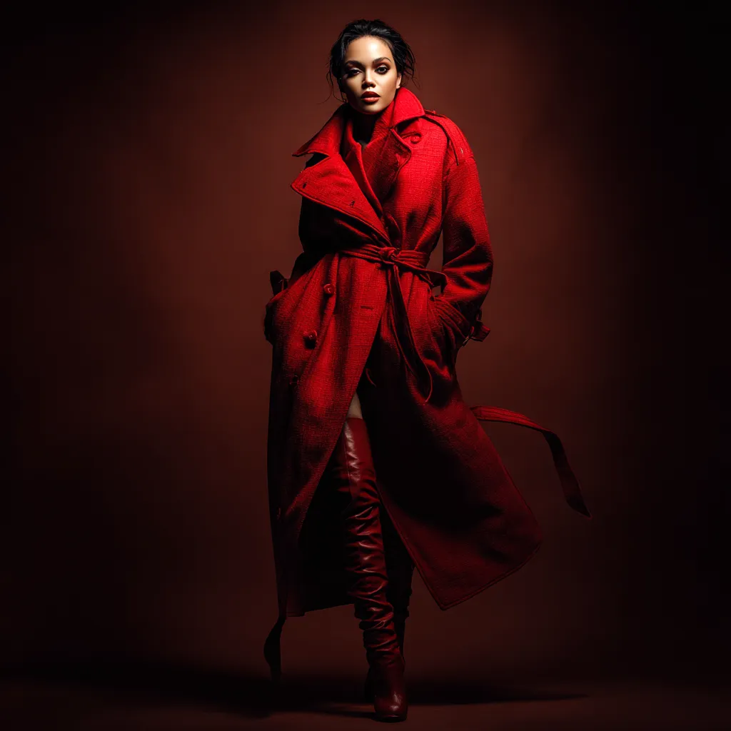 Vibrant red wool winter coat for women