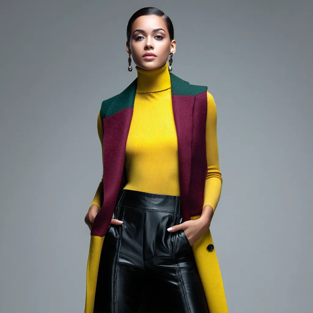 Sexy standing pose in elegant winter layering