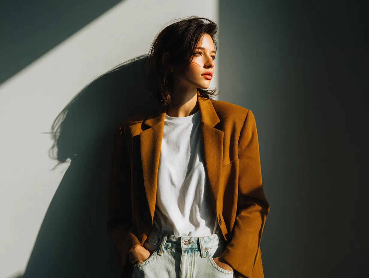 High contrast editorial shot of relaxed everyday aesthetics