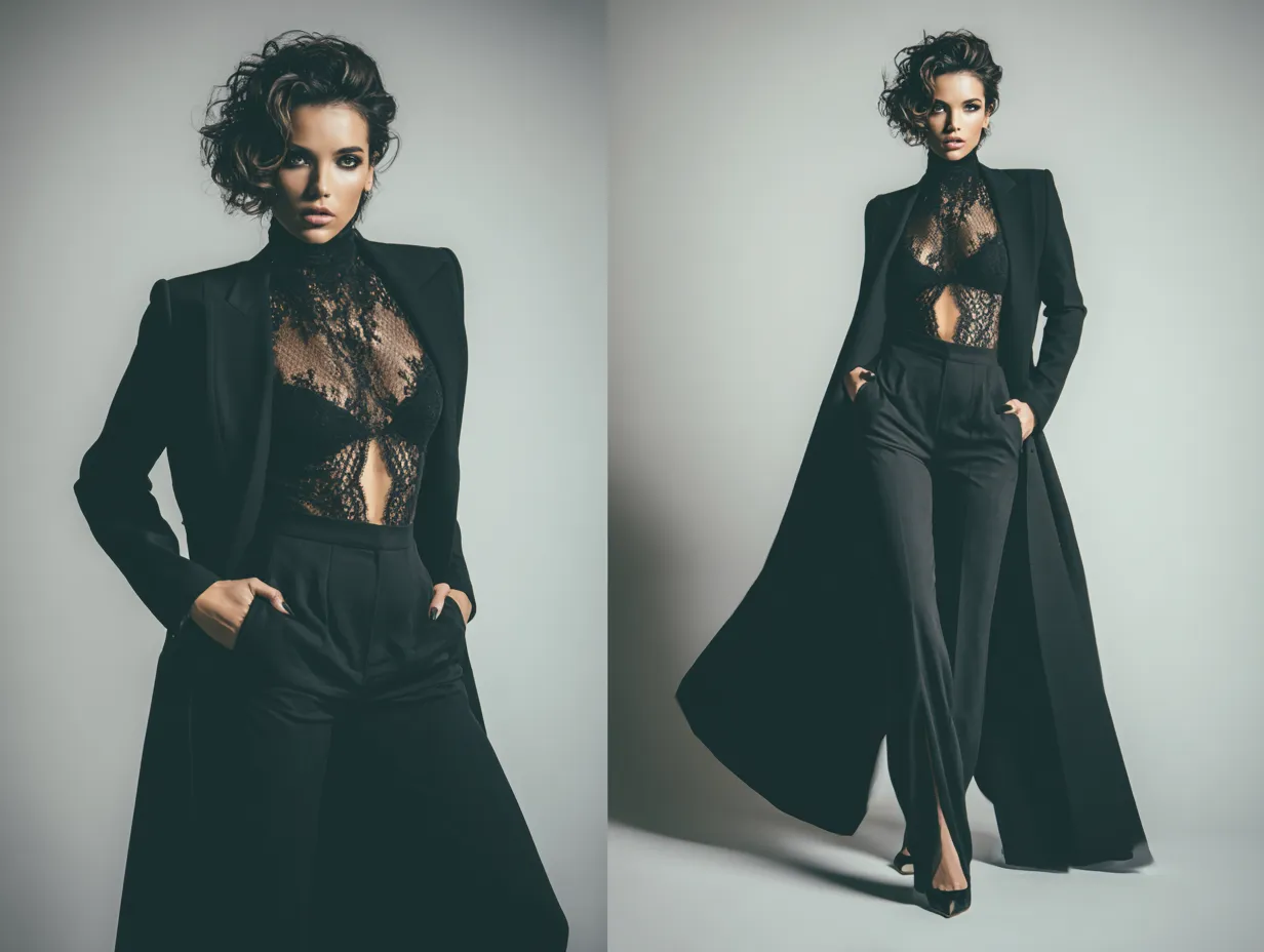 Sophisticated after dark outfit utilizing a bold tailored jacket