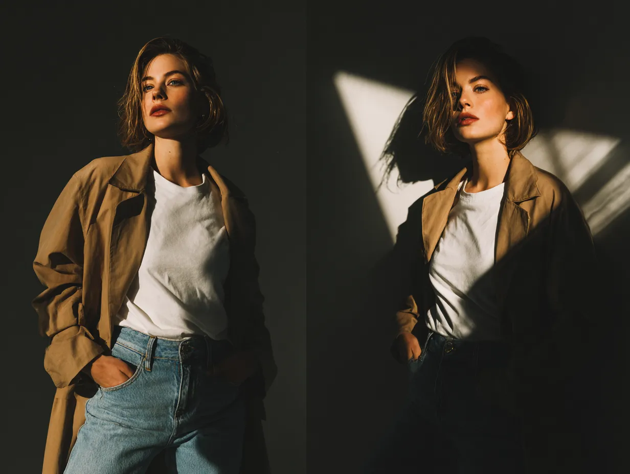 Model showcasing off duty fashion with a slouchy tailored jacket