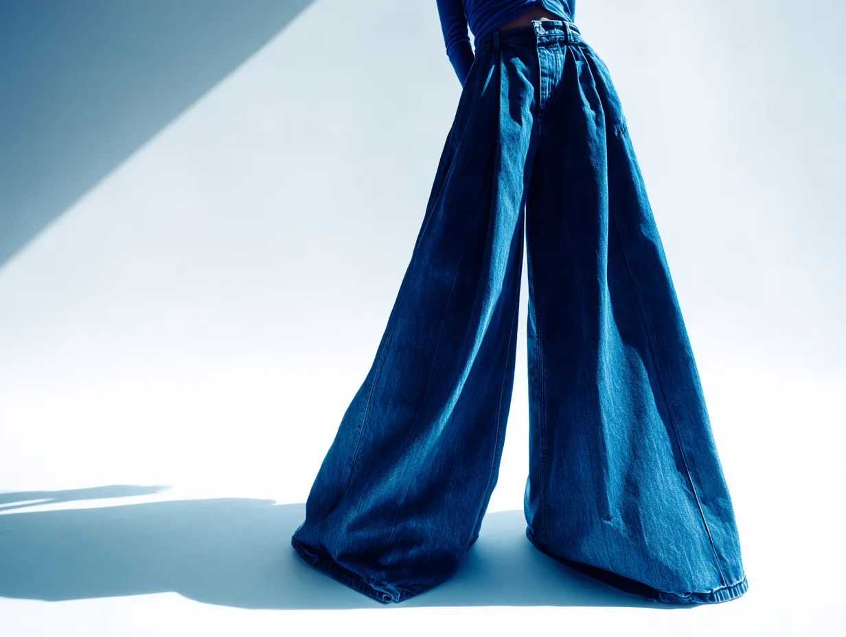 High contrast photography of designer wide leg denim
