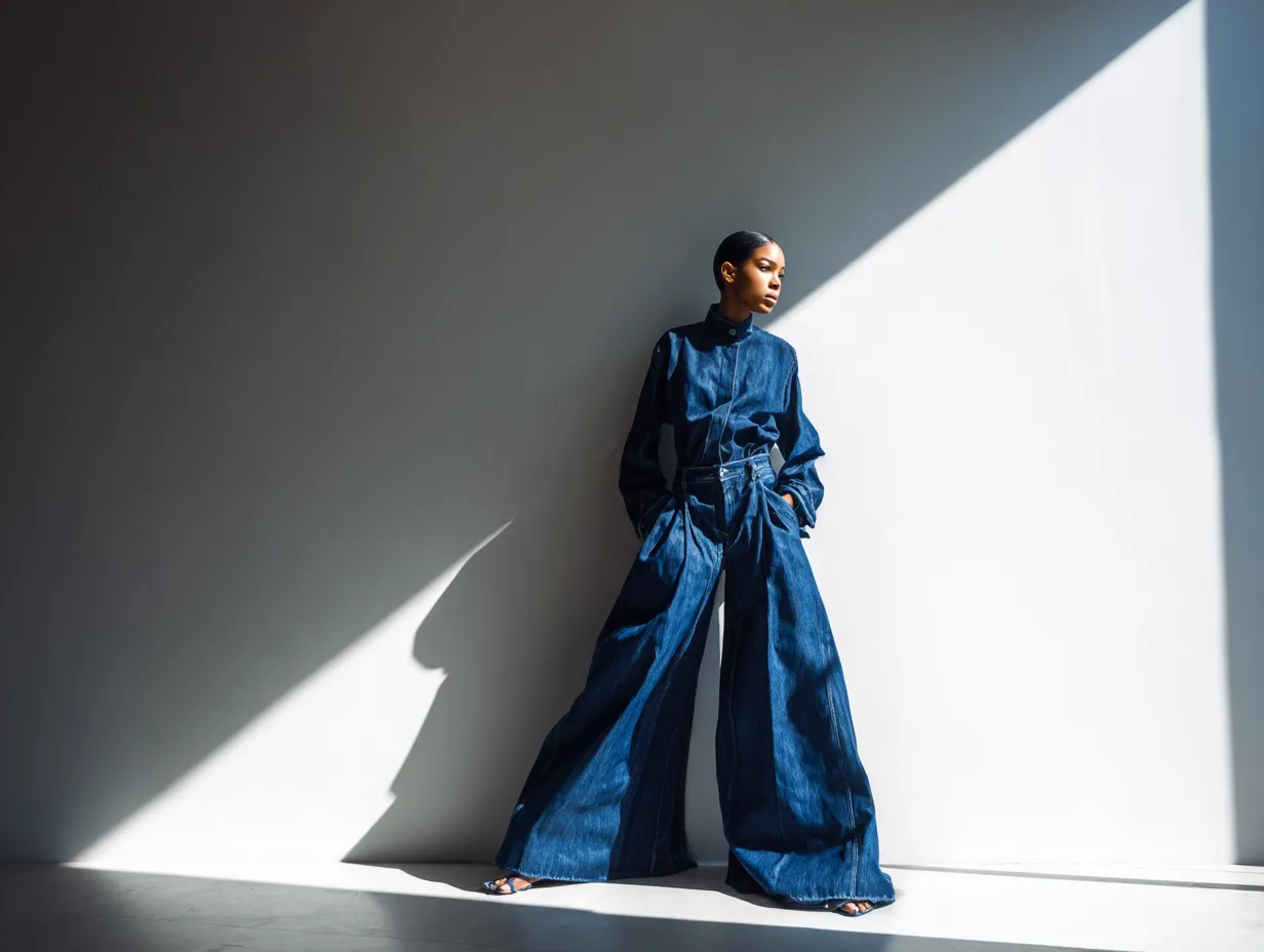 Structured denim trousers with relaxed straight silhouettes