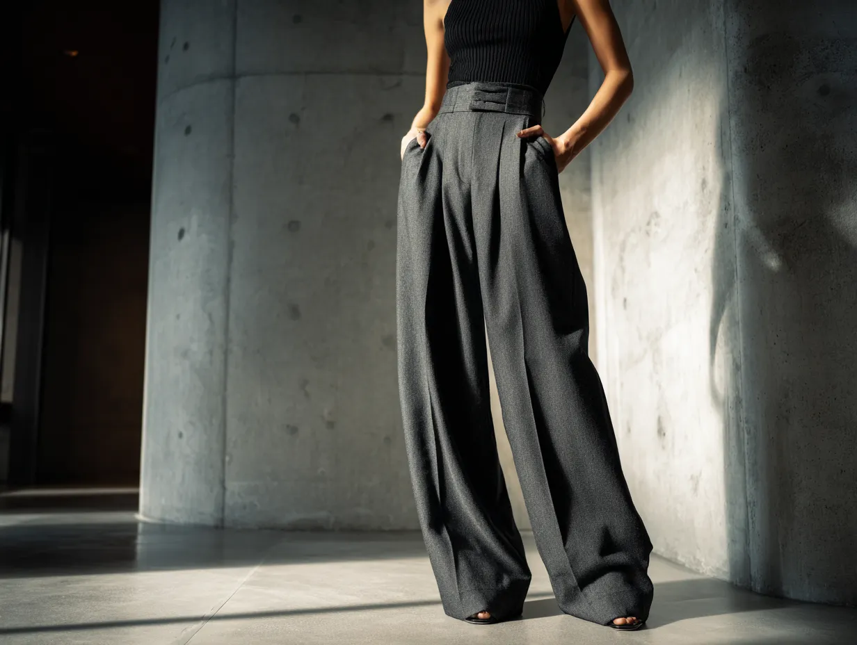 Professional wool trousers with relaxed straight silhouettes