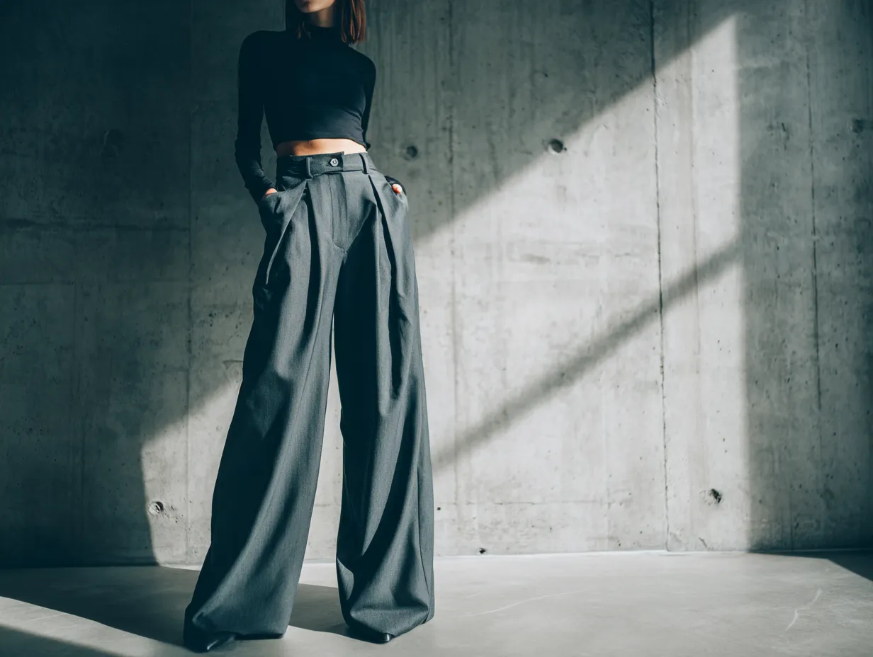 Charcoal grey high waisted pleated wool slacks