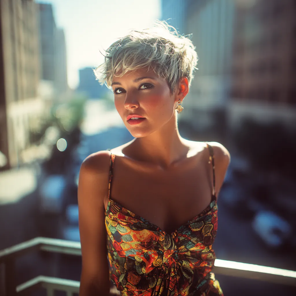 Gorgeous woman showcasing a dimensional pixie bob