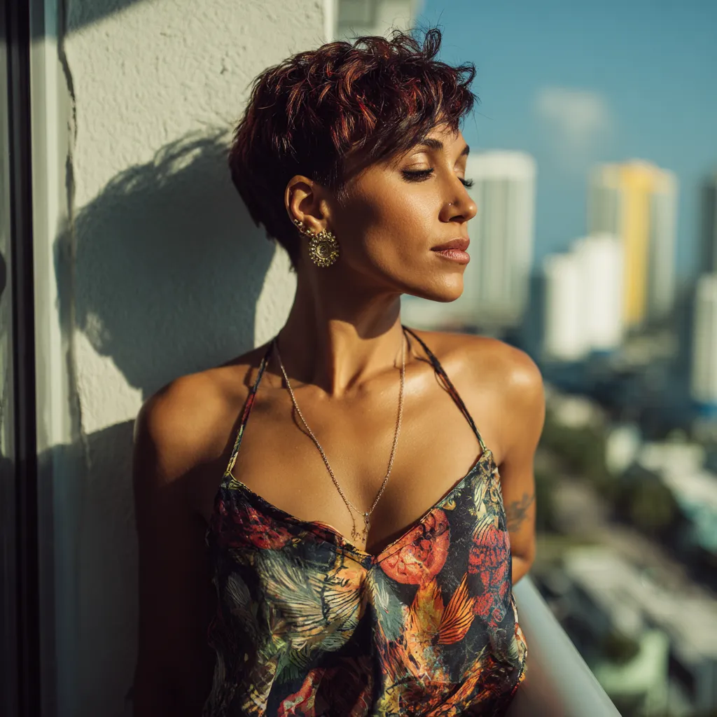 Beautiful cropped hairstyle with balayage details