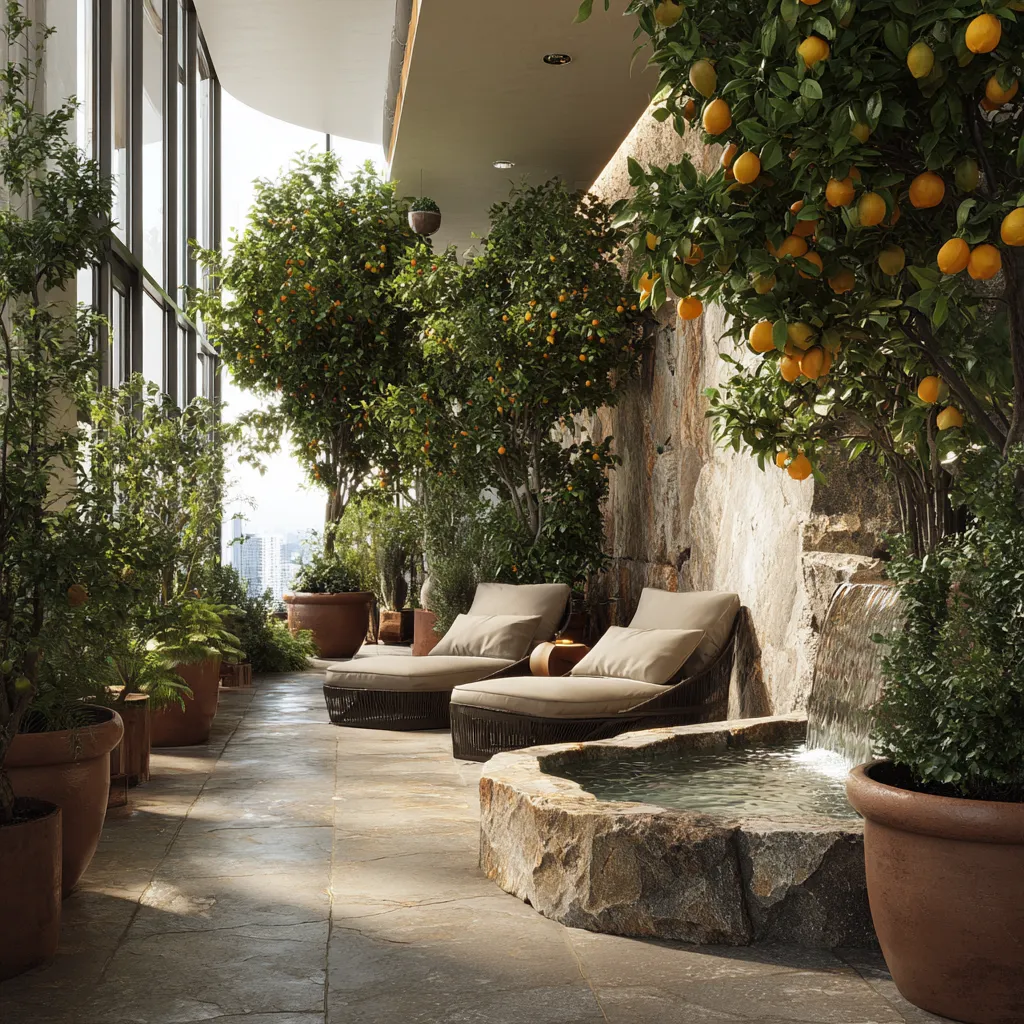 High rise apartment filled with Mediterranean home style plants