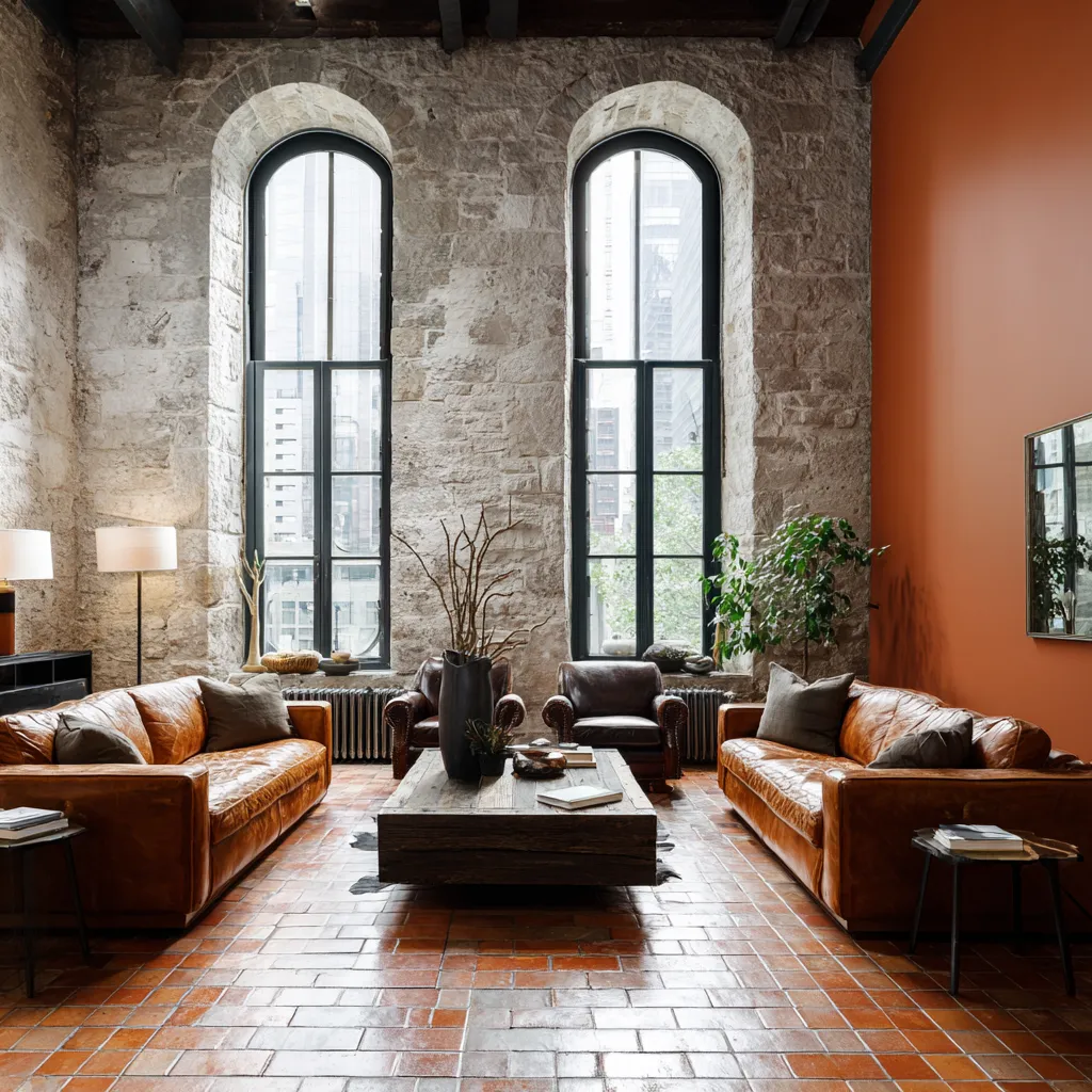 Interior showing the Italian villa aesthetic applied to a downtown loft