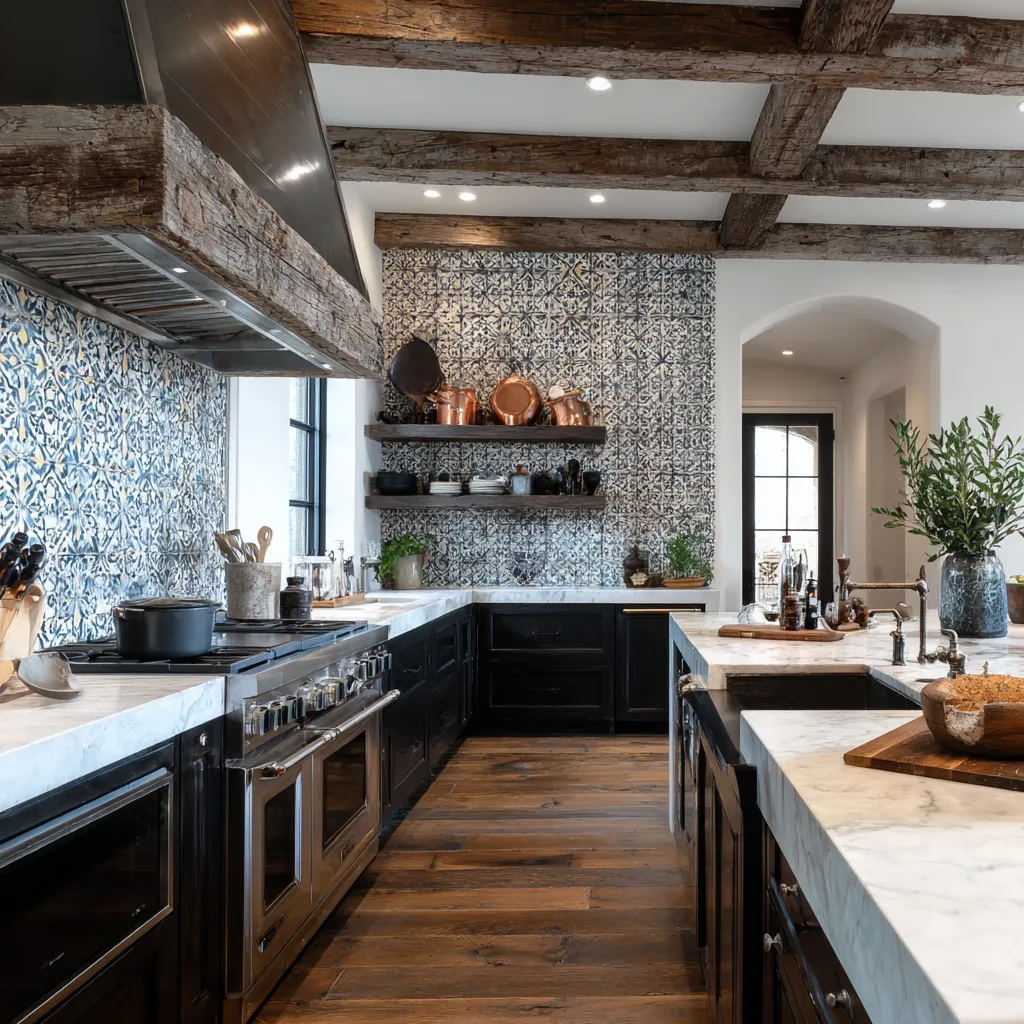 Rustic wood and modern appliances showing Tuscan design in modern spaces