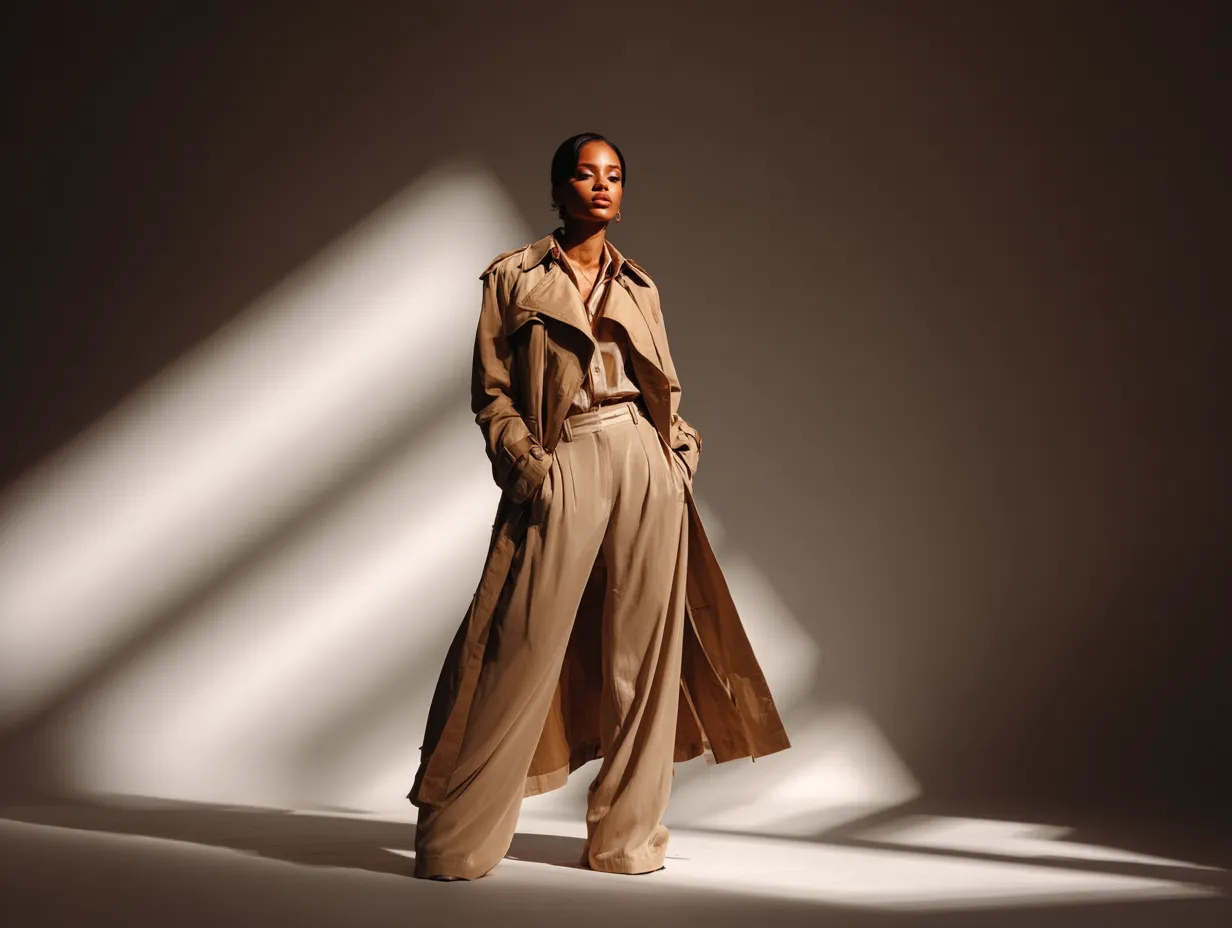 Woman modeling a cohesive everyday uniform in a studio setting