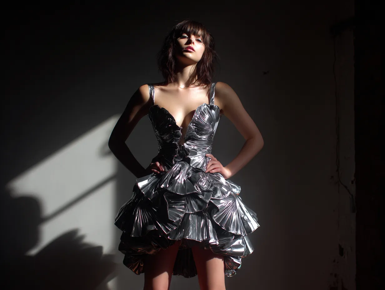 High contrast metallic bubble hem dress photography