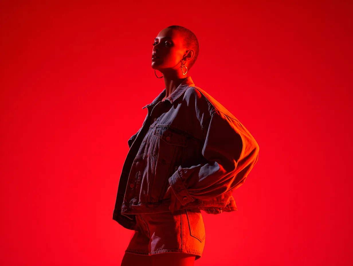 High contrast bubble hem denim fashion shoot