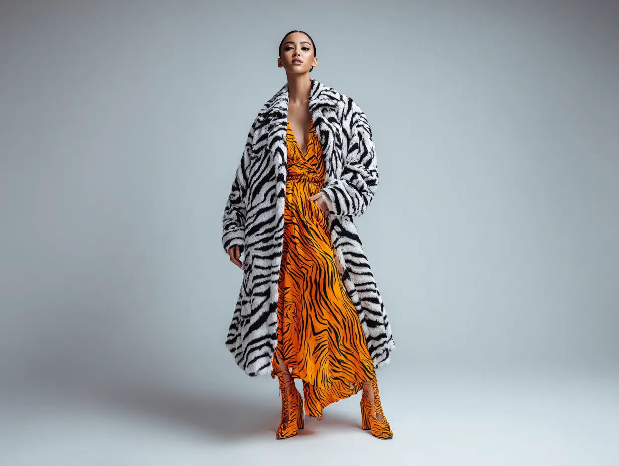 Stylish woman layering zebra and tiger prints effectively