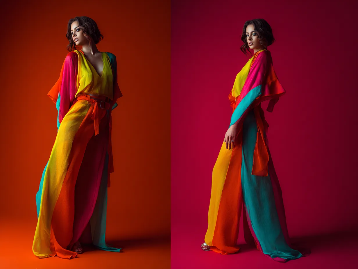 Fashion editorial highlighting strategically combined vivid textiles