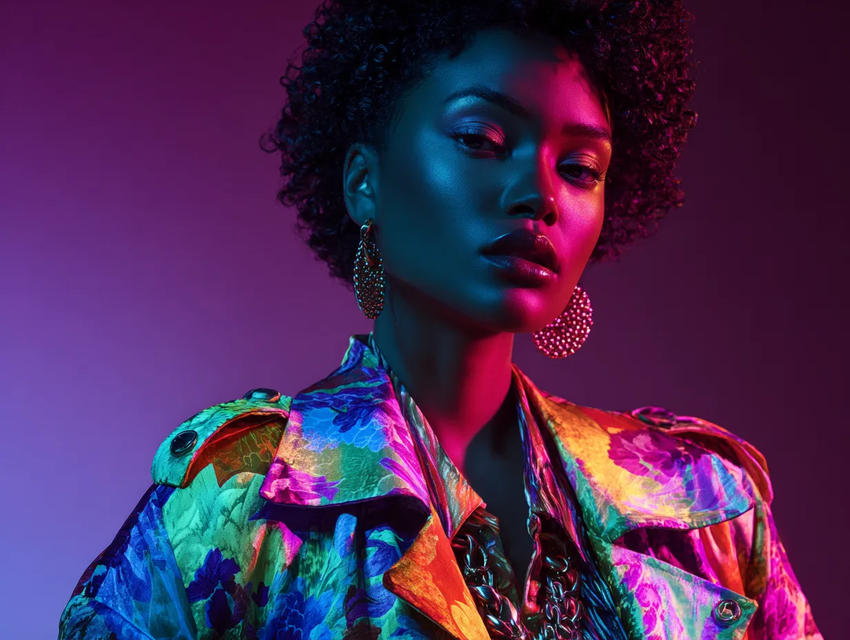 Sexy standing fashion model showing confident print mixing