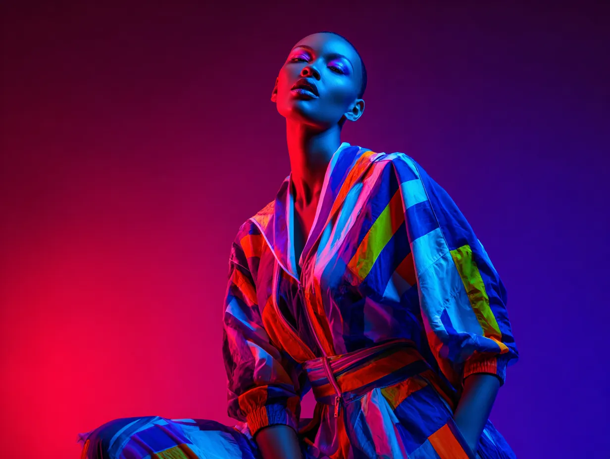 High contrast styling of elevated and bold clothing motifs