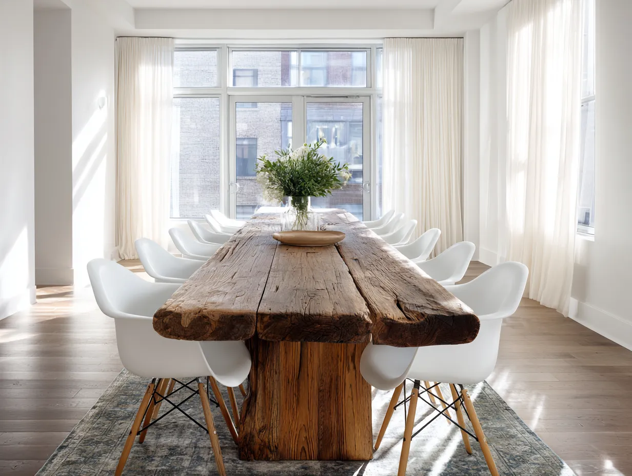 Curated calm dining space with balanced furniture