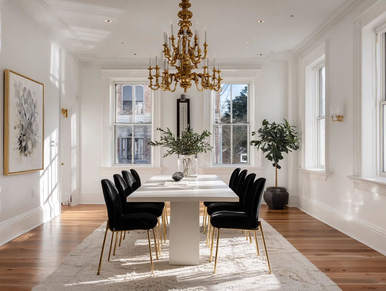 Balanced dining room decor mixing eras