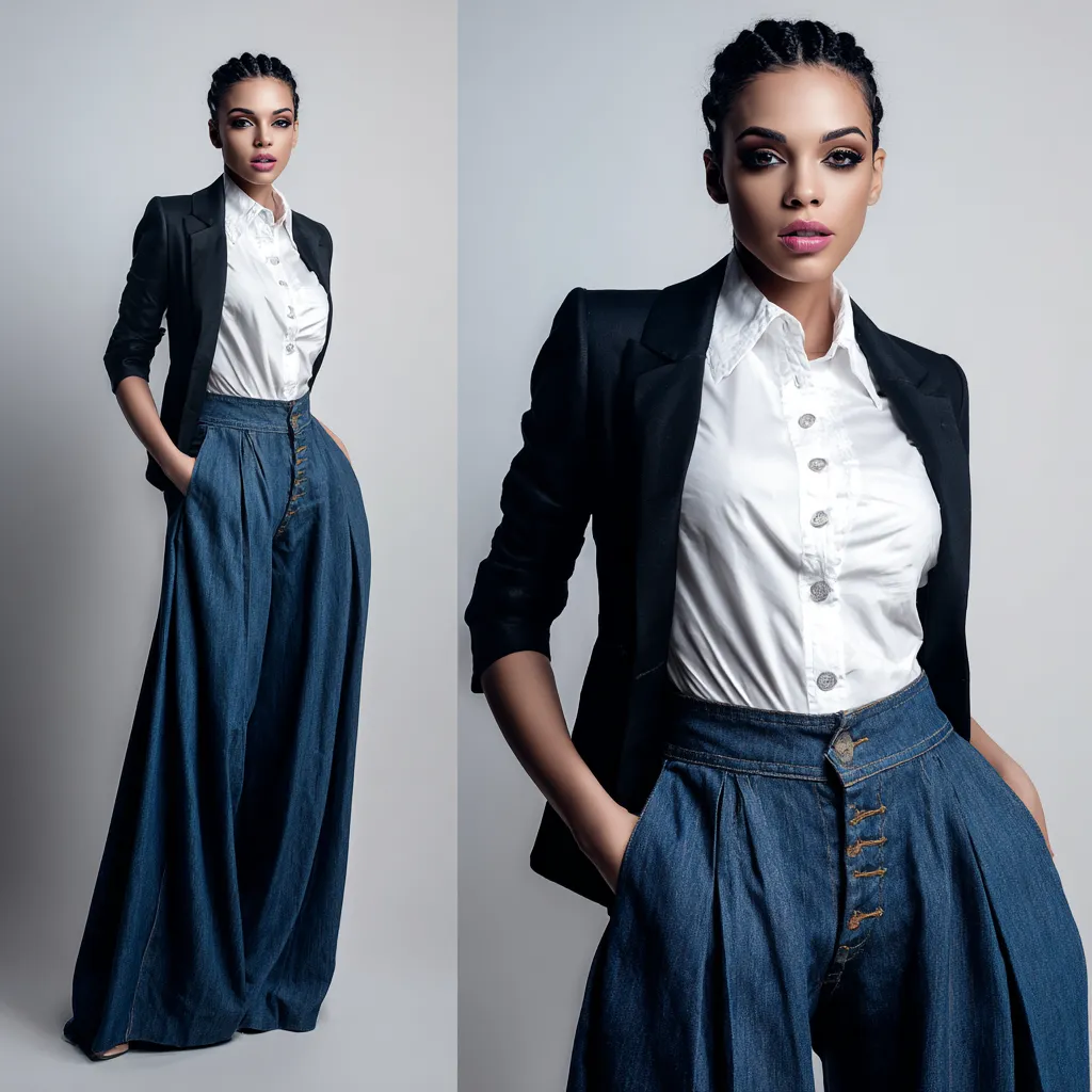 Polished workplace outfit with a dark wash denim skirt