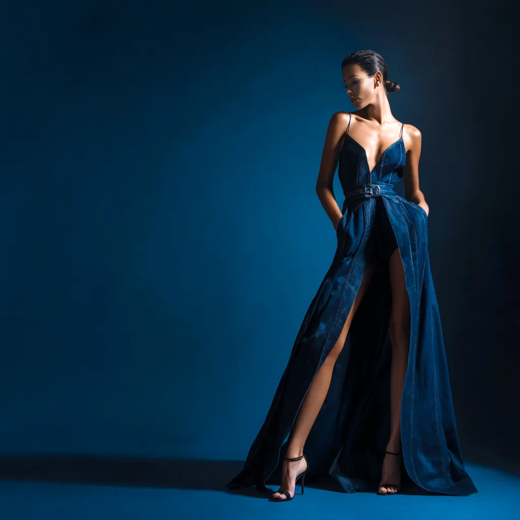 Glamorous styling for a maxi jean skirt after dark