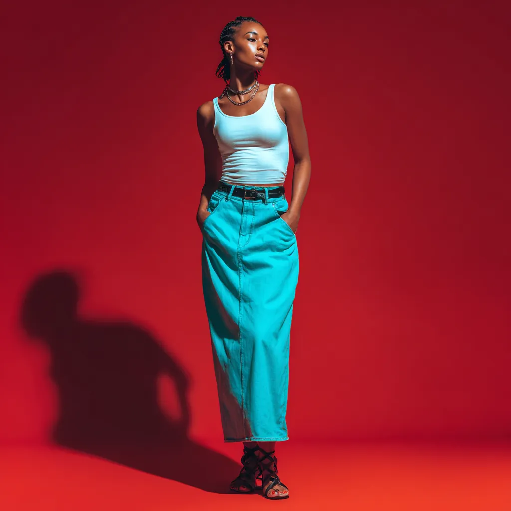 Bright studio photoshoot of casual denim trends