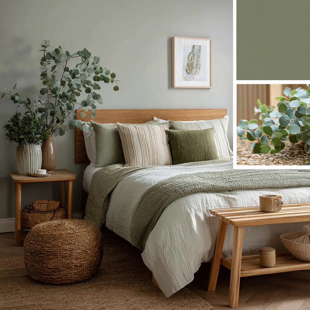 How To Style Warm Eucalyptus And Moss Green For A Calming Bedroom