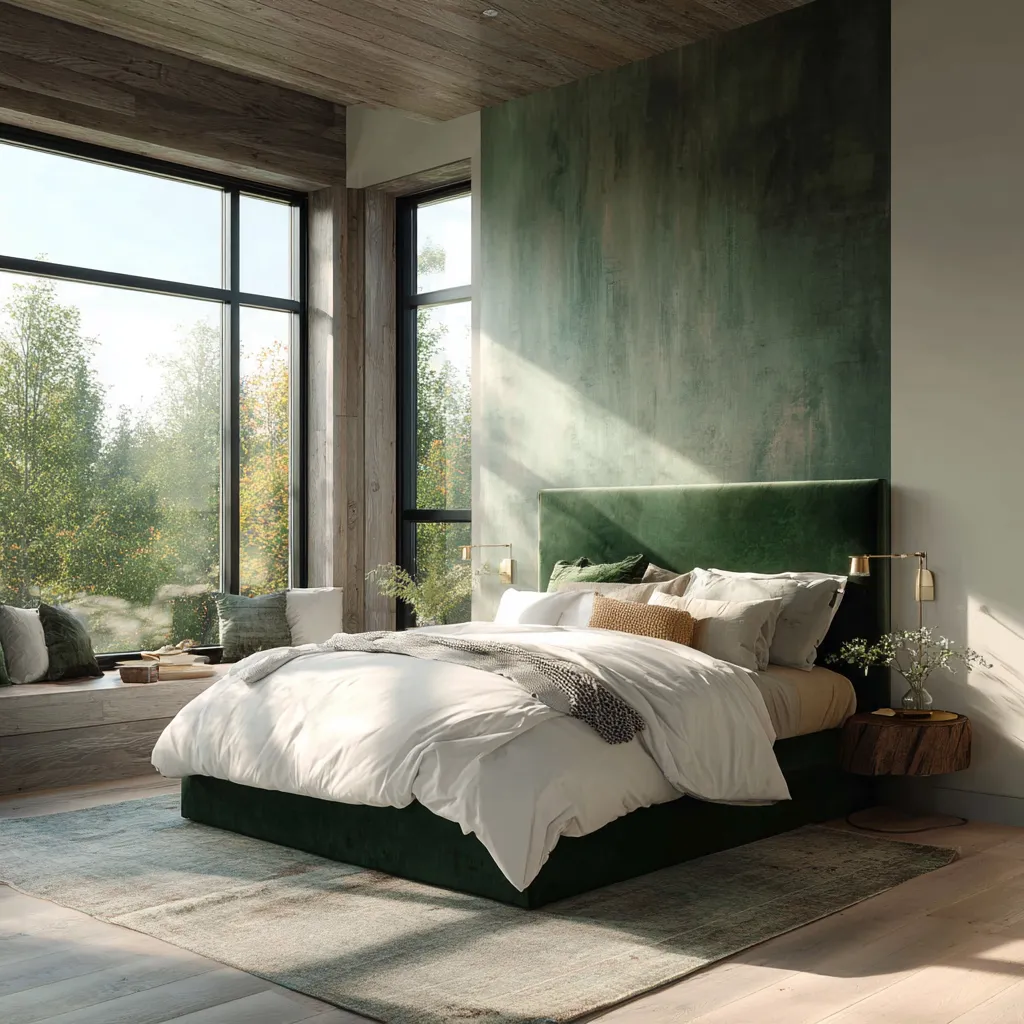 Elegant interior utilizing soft green architectural elements