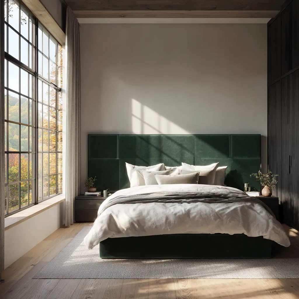 Bright natural sunlight illuminating a calming bedroom setup