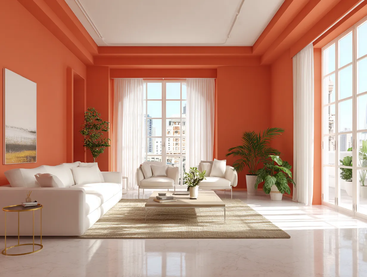 contemporary living space with earthy paint