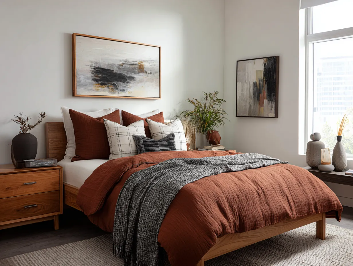 minimalist bedroom with earthy accents